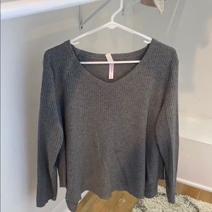 Open back thermal waffle knit top